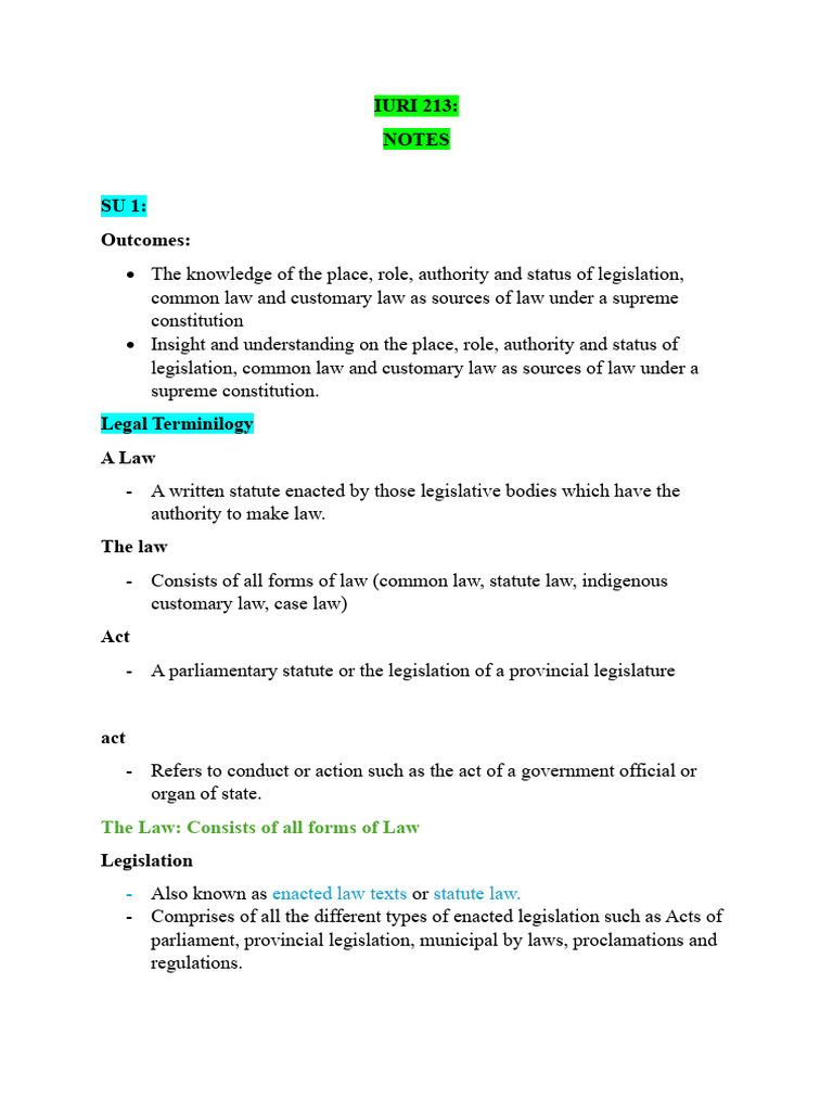 Iuri 213 Su 1 Notes | PDF | Statutory Interpretation | Common Law