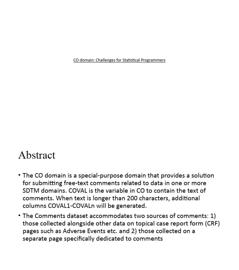 CO Domain Challenges for Statistical Programmers | PDF