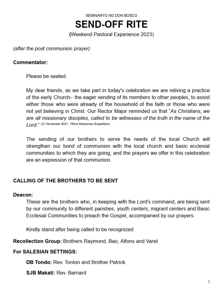 Sending Off Ceremony for Missionaries | PDF | Jesus | God The Father