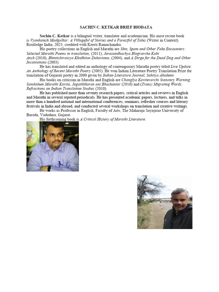 Sachin Ketkar Brief Bionote Photos PDF