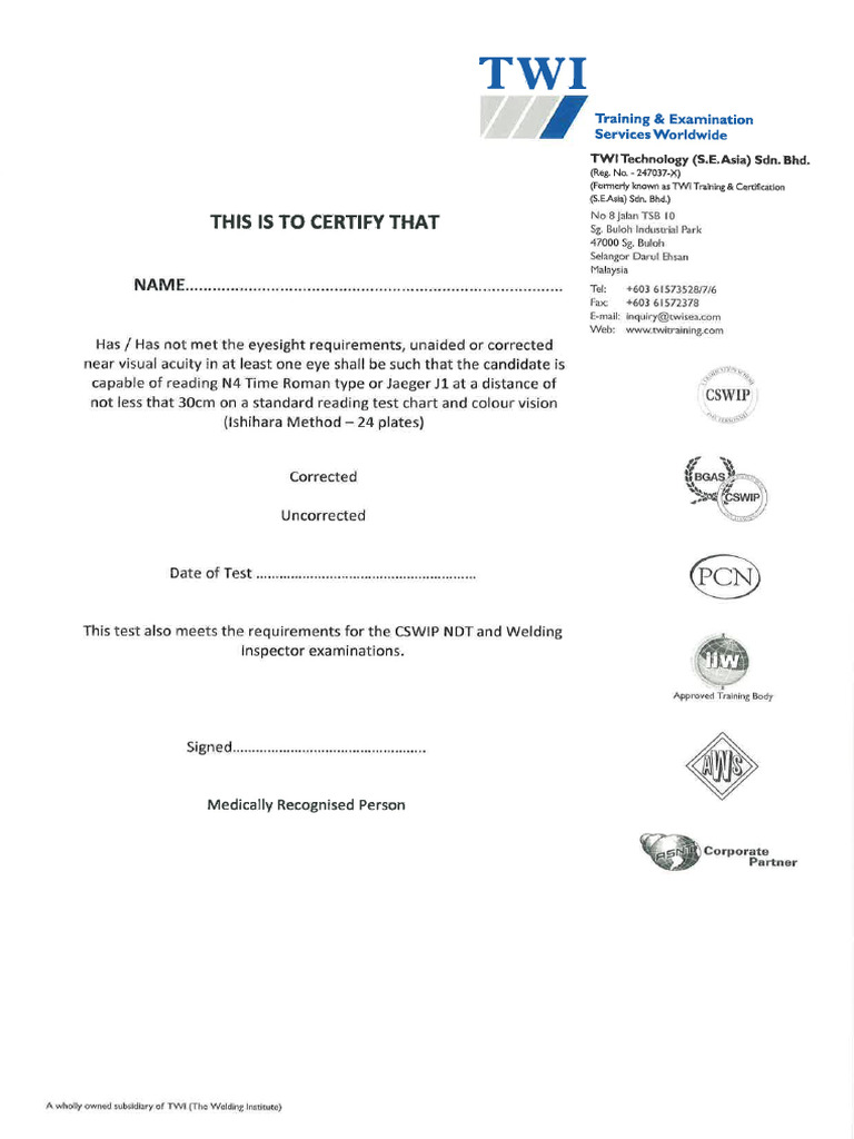 Eye Test Format (May 2014) | PDF