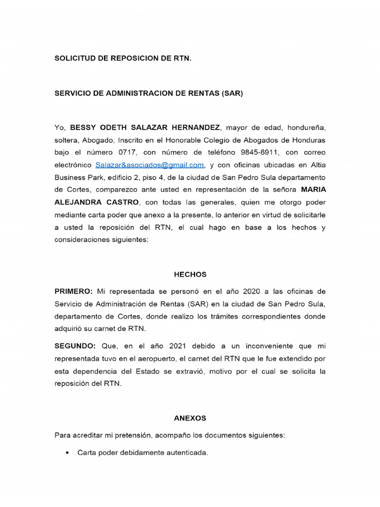 Solicitud DE Reposicion DE RTN - Tarea | PDF