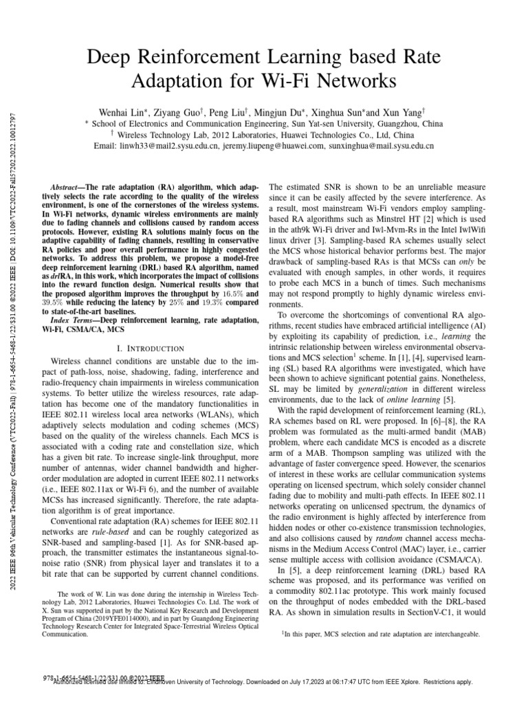 DRL-Based Rate Adaptation for Wi-Fi | PDF | Ieee 802.11 | Wi Fi