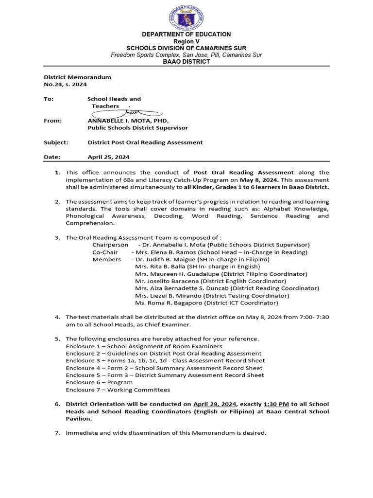 SFINALMEMOPostOralAssessment PDF Cognitive Science Learning
