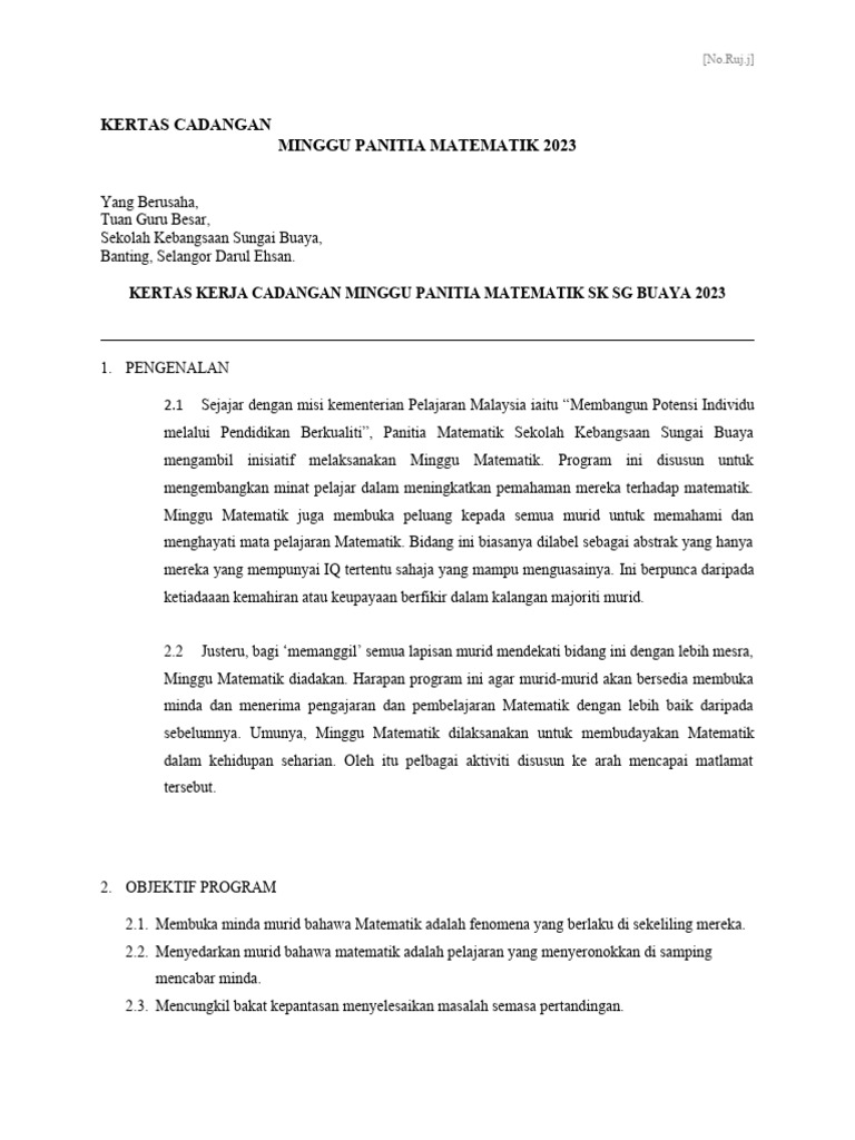 Kertas Kerja Minggu Panitia Matematik 2023 Pdf