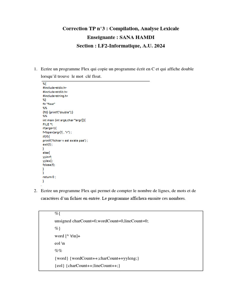Correction TP n°3 : Analyse Lexicale | PDF | Programmation informatique ...