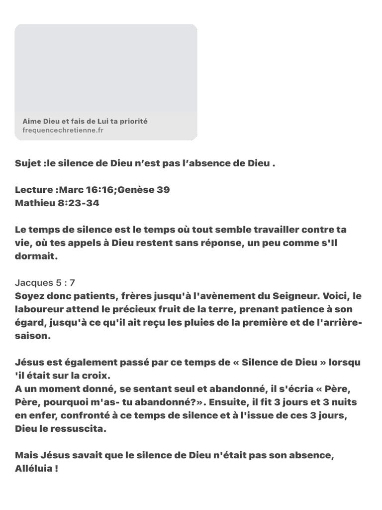 Le Silence de Dieu : Présence Assurée | PDF | Dieu | Doctrines et ...