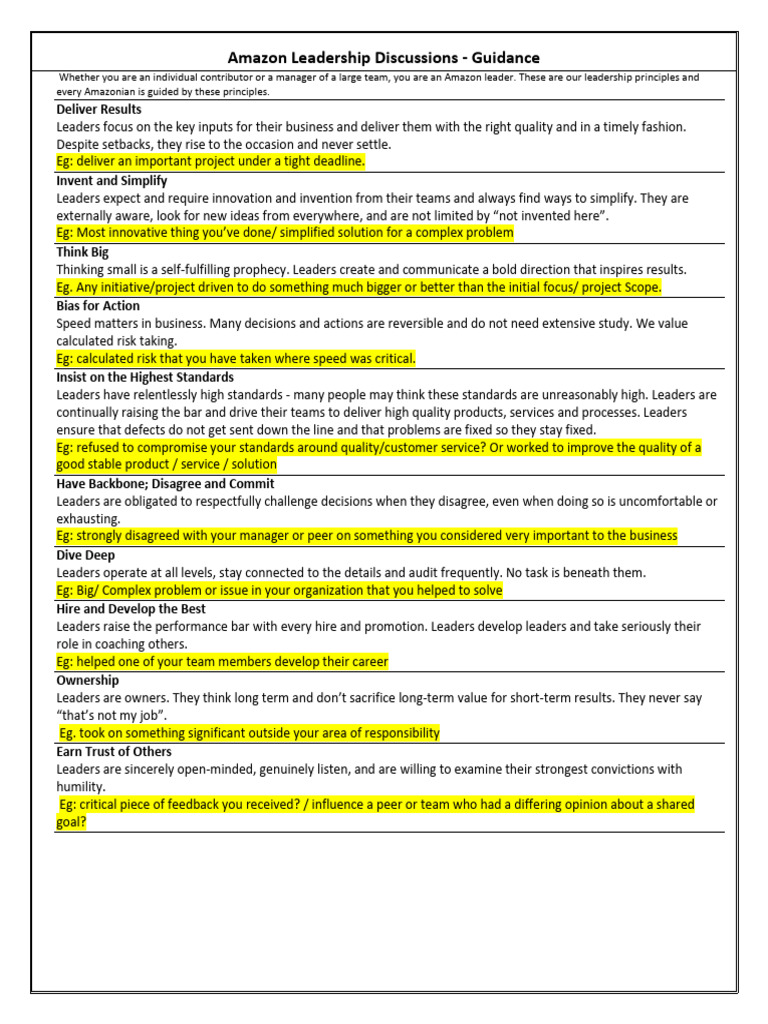 Amazon Leadership Discussions - Guidance | PDF | Leadership | Risk