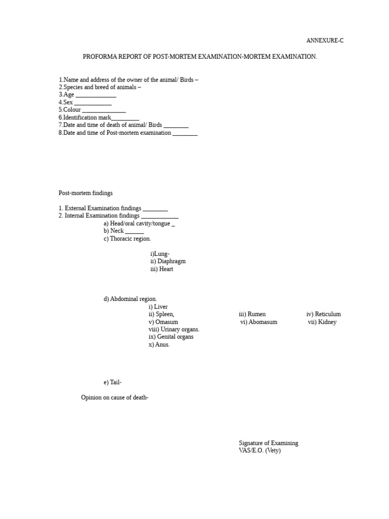 Post-Mortem Examination Report Template | PDF | Autopsy