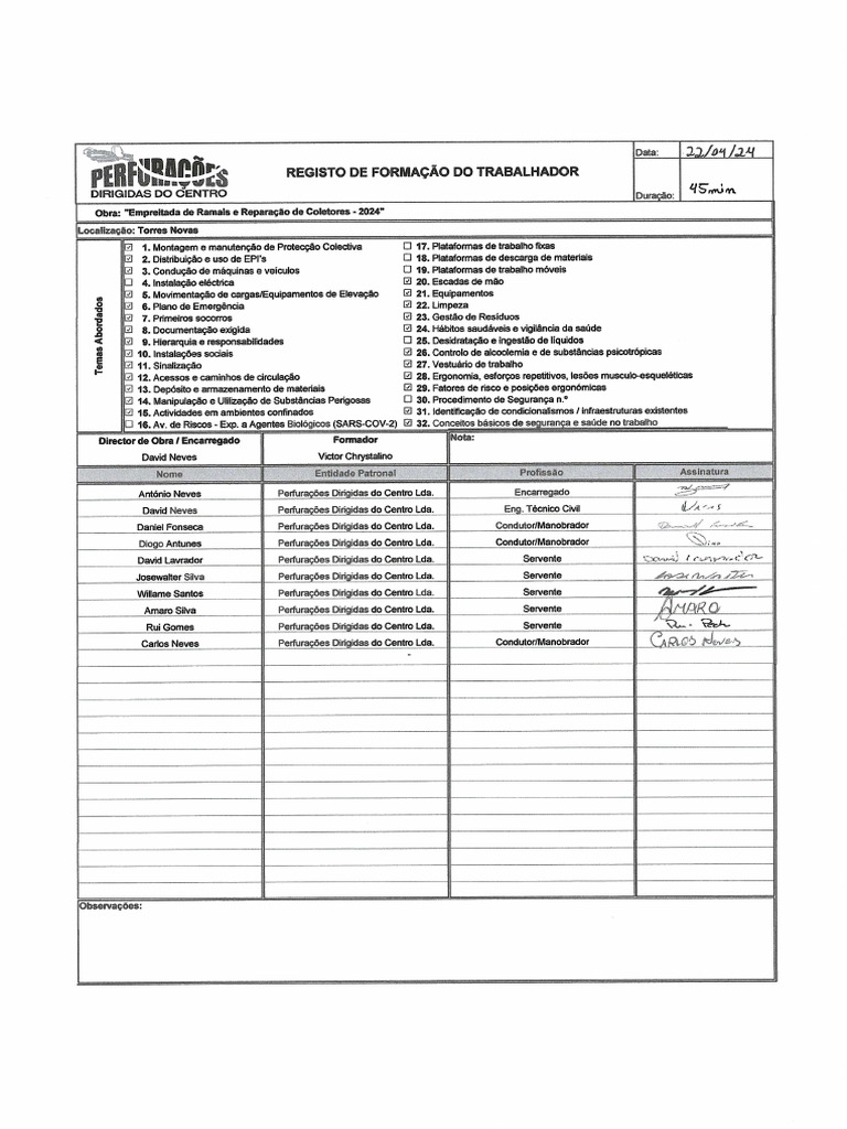 Registo de Formação - CP.01.2024 | PDF