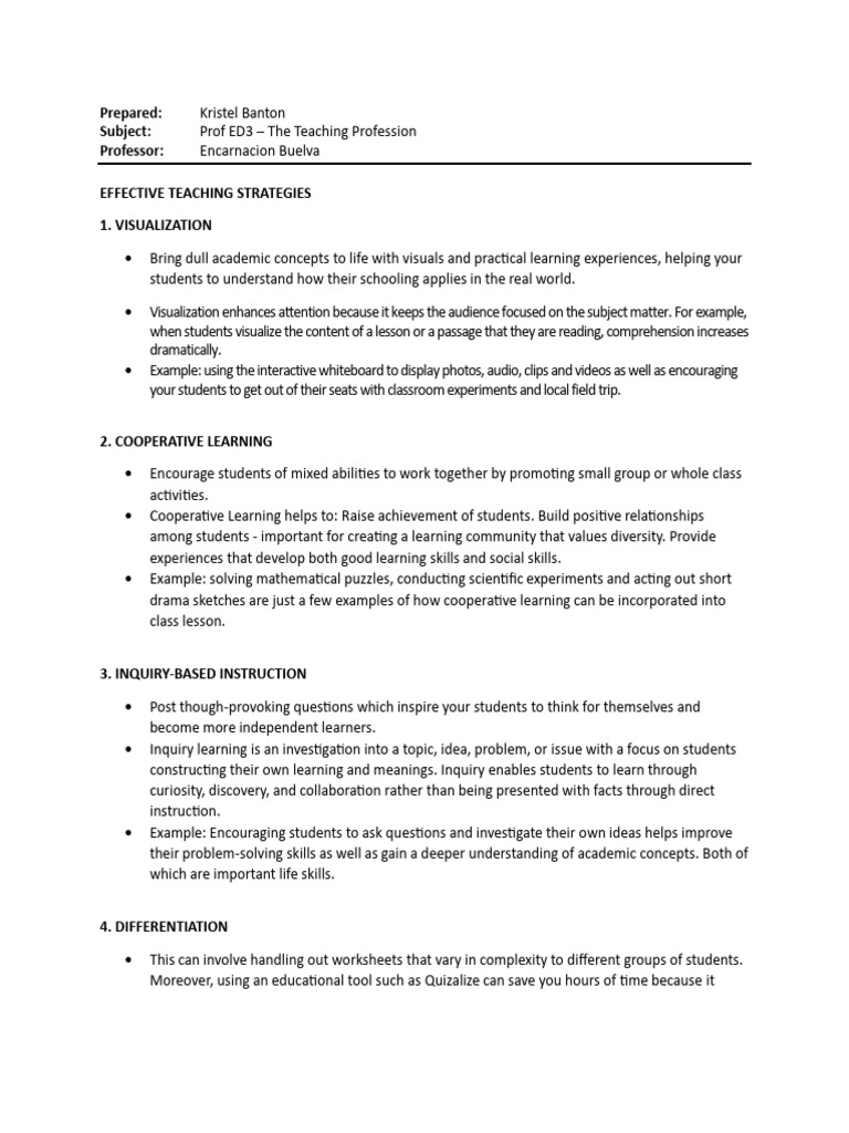 Effective Teaching Strategies Overview | PDF | Learning ...