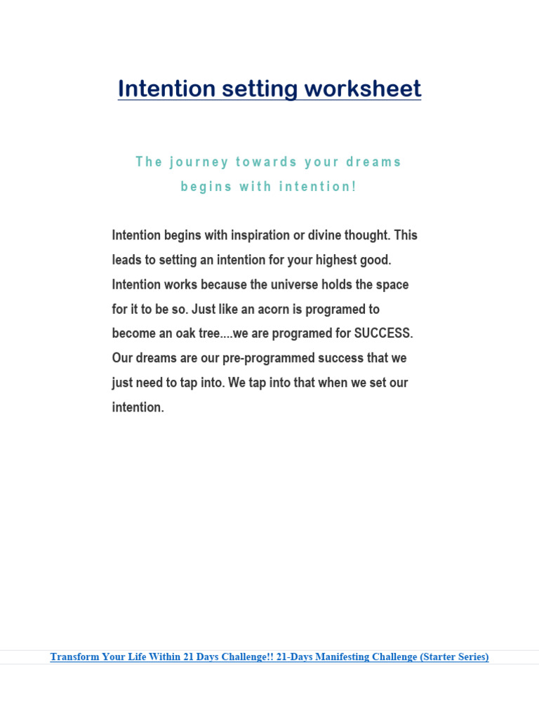 Intention Setting Work Sheet Pdf
