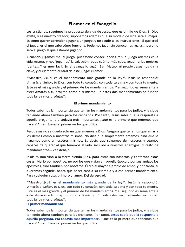 Mandamientos del Amor en el Evangelio | PDF | Creencia religiosa y ...
