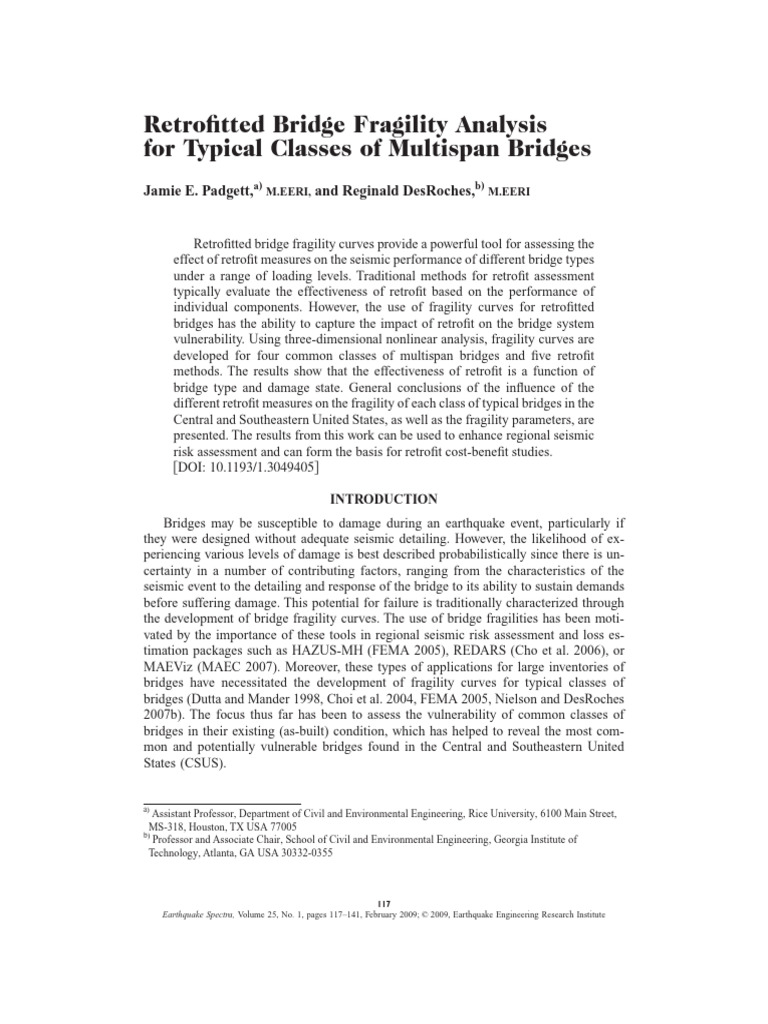 Retrofitted Bridge Fragility Analysis For Typical Classes of Multispan ...