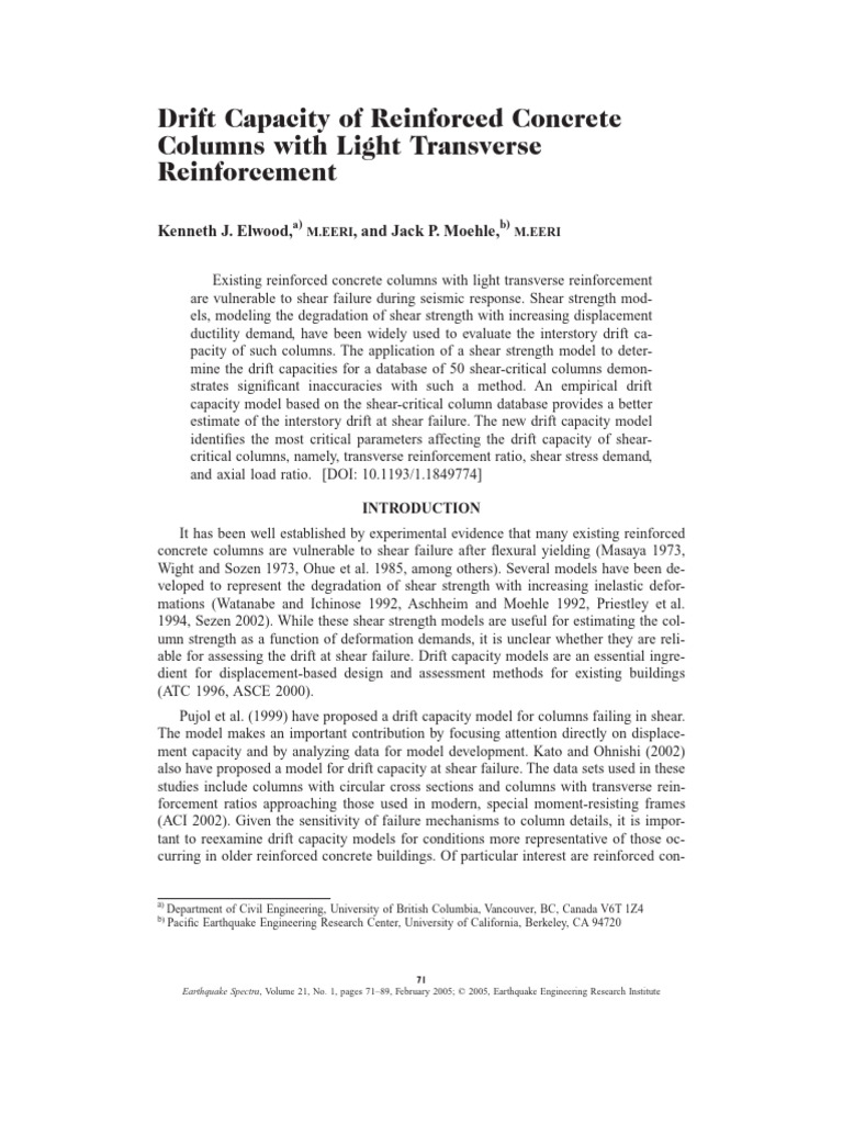 Drift Capacity in Shear-Critical Columns | PDF | Strength Of Materials ...