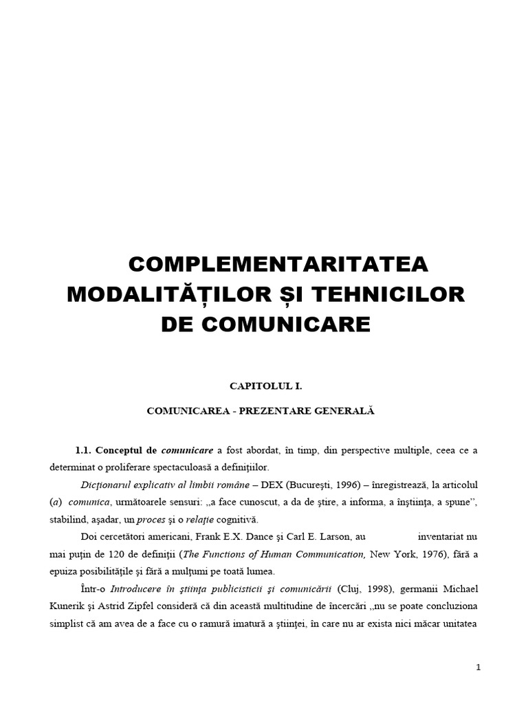 Complementaritatea Modalit. Si Tehnicilor de Comunicare | PDF