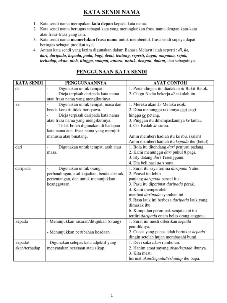Nota Kata Sendi (Tatabahasa) | PDF