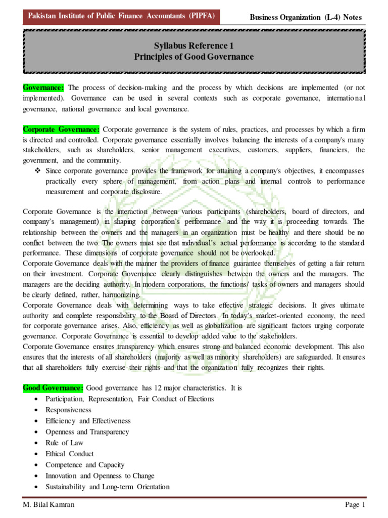 Understanding PIPFA and Governance Principles | PDF | Corporate ...