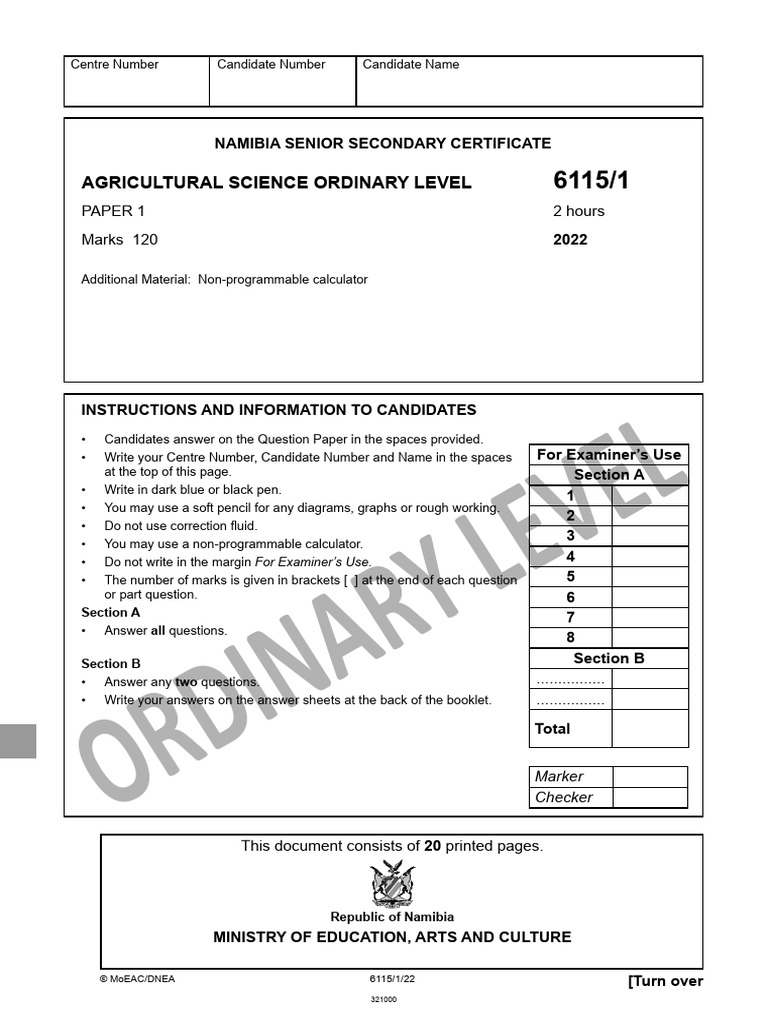 NSSCO Agricultural Science Paper 1 61151 First Proof 14.04.2022