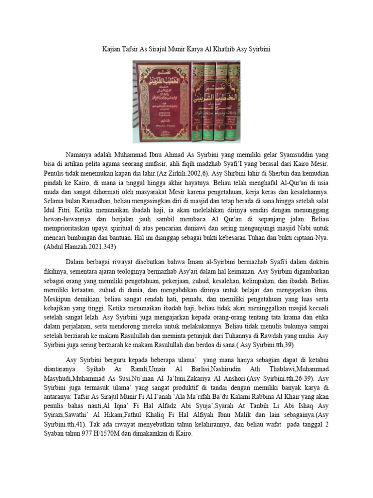 Tafsir As Sirajul Munir: Karya Asy Syirbini | PDF