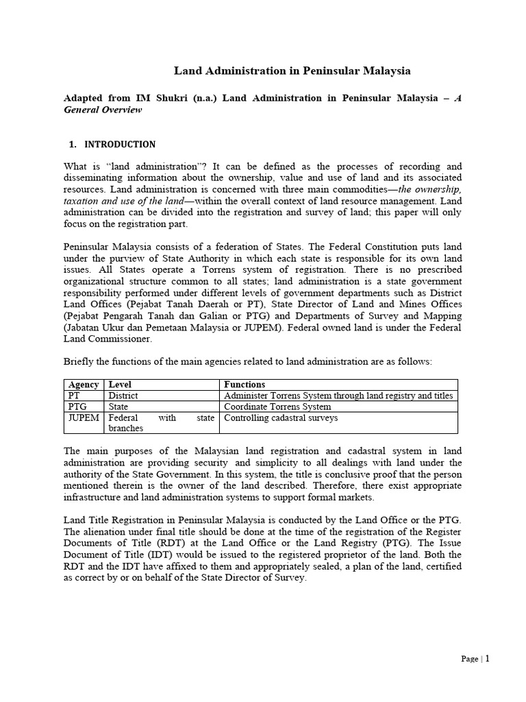 article-land-administration-in-peninsular-malaysia-pdf-land-law
