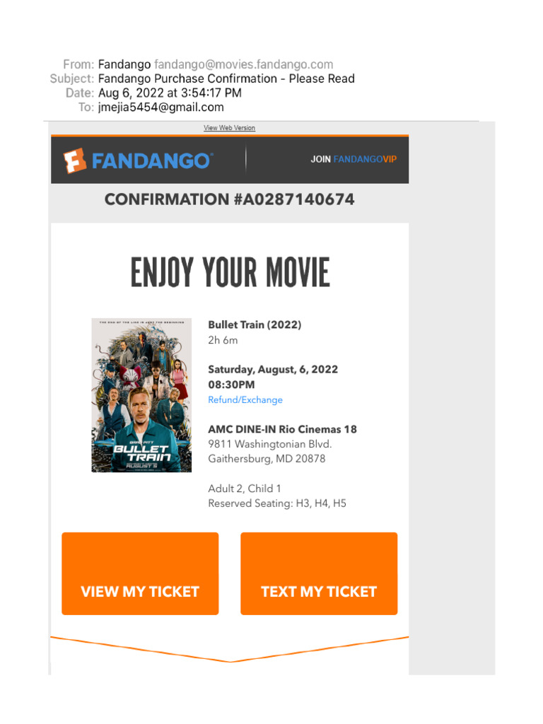 Fandango Purchase Confirmation - Please Read | PDF | Payments
