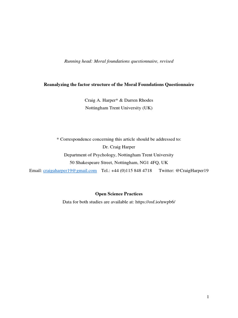 Revising the Moral Foundations Questionnaire | PDF | Morality ...