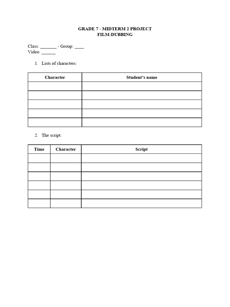 Grade 7 Film-Dubbing Project | PDF