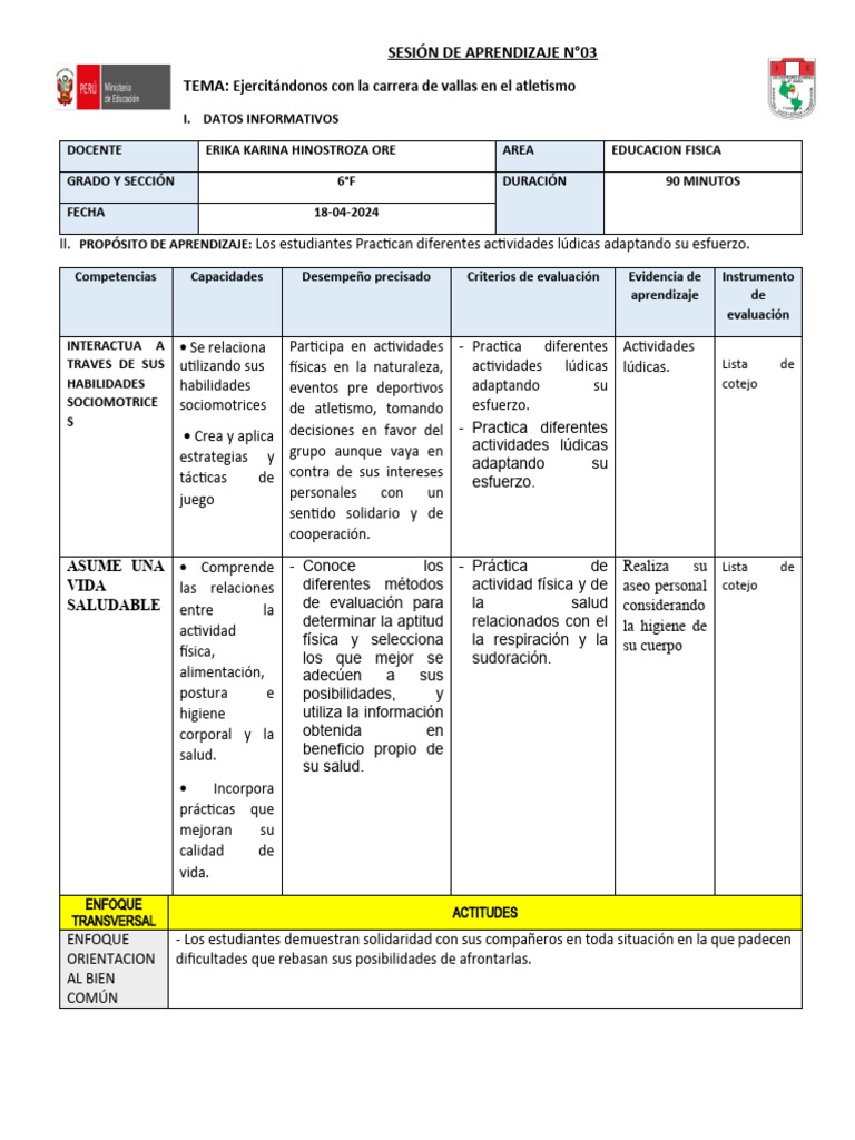 Sesión de Aprendizaje N 3 | PDF | Evaluación | Aprendizaje