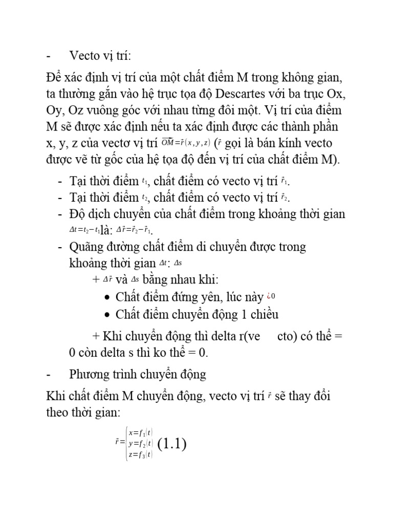 Vecto vị trí, vận tốc, gia tốc | PDF