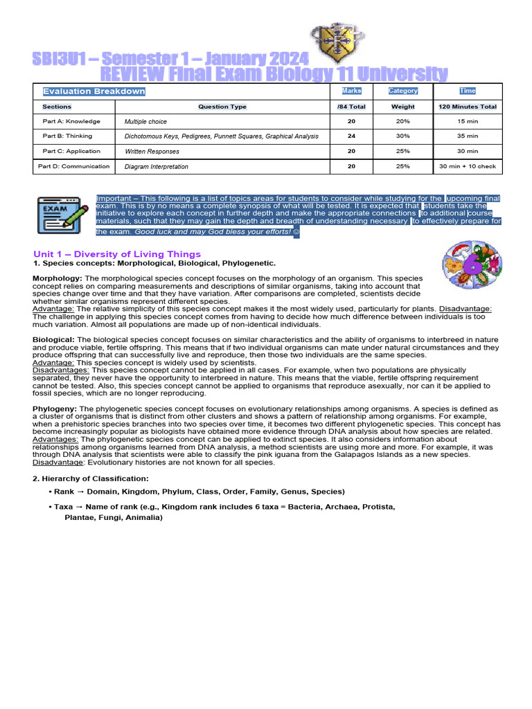 SBI3U1 Exam Review Breakdown | PDF | Meiosis | Mitosis