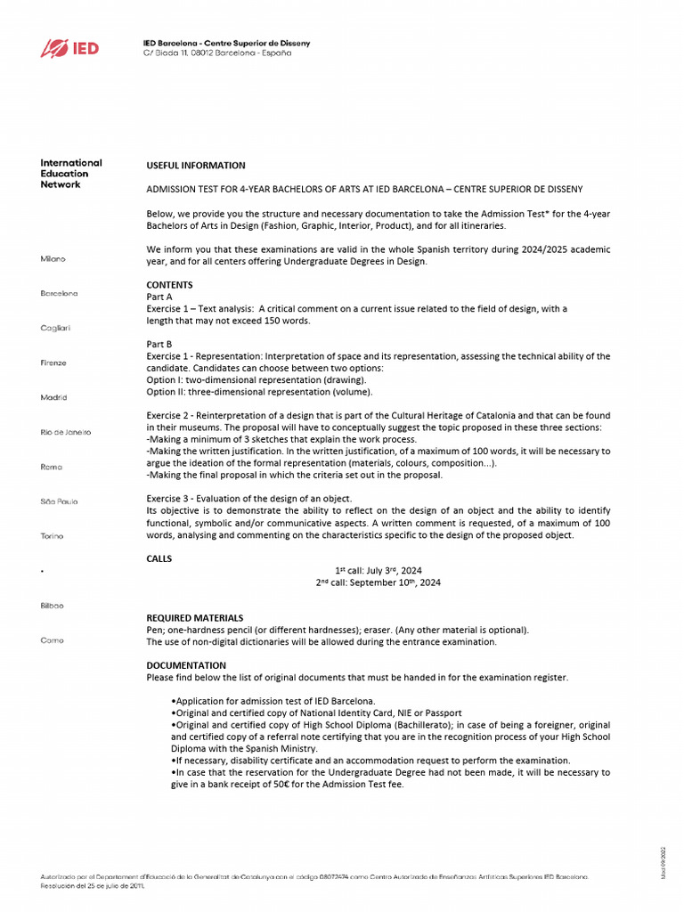 Admission Test Guide for IED Barcelona | PDF | University And College ...