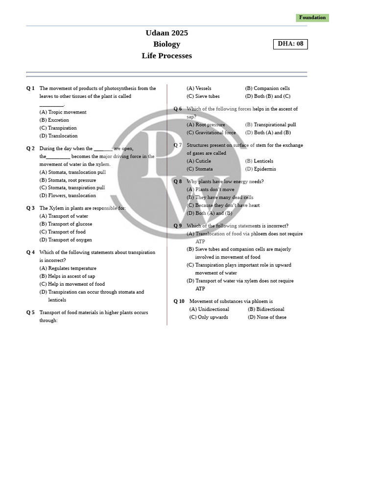 Life processes dha 08 of lecture 10 udaan 2025 pdf biology