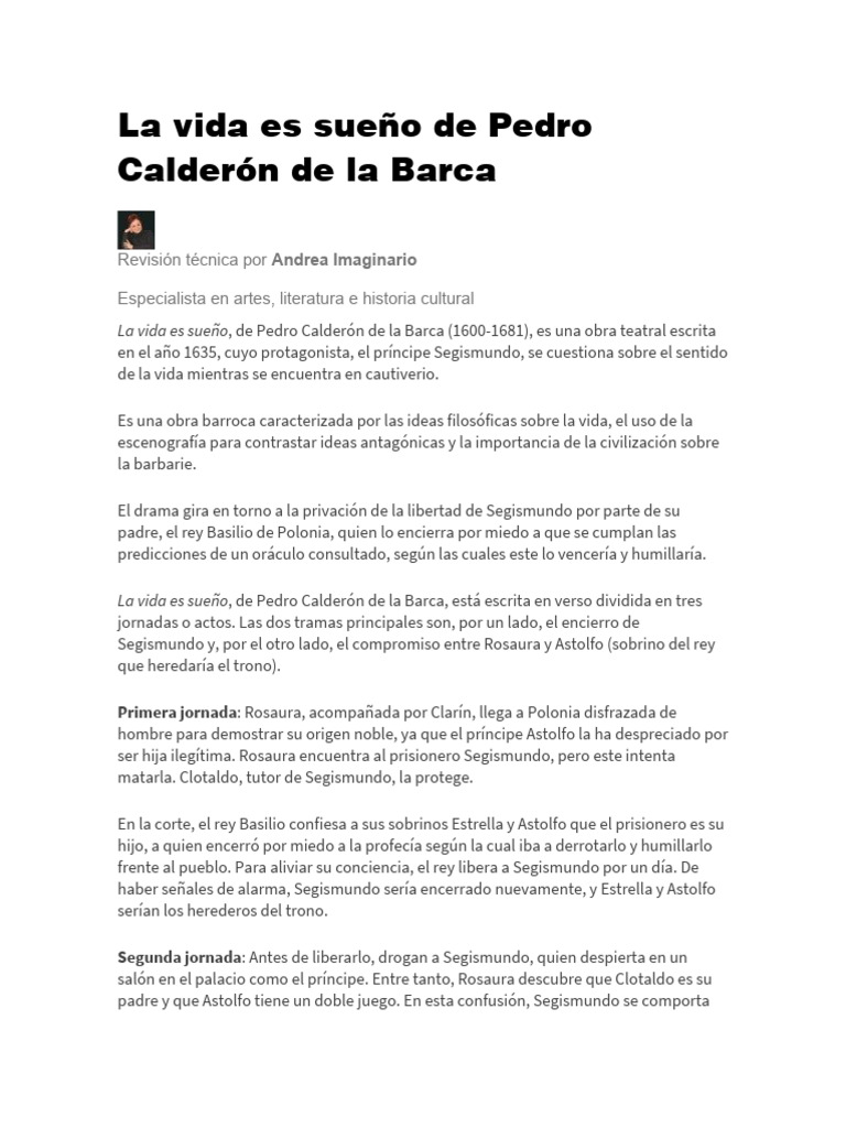 Argumento La Vida Es Sueño de Pedro Calderón de La Barca | PDF
