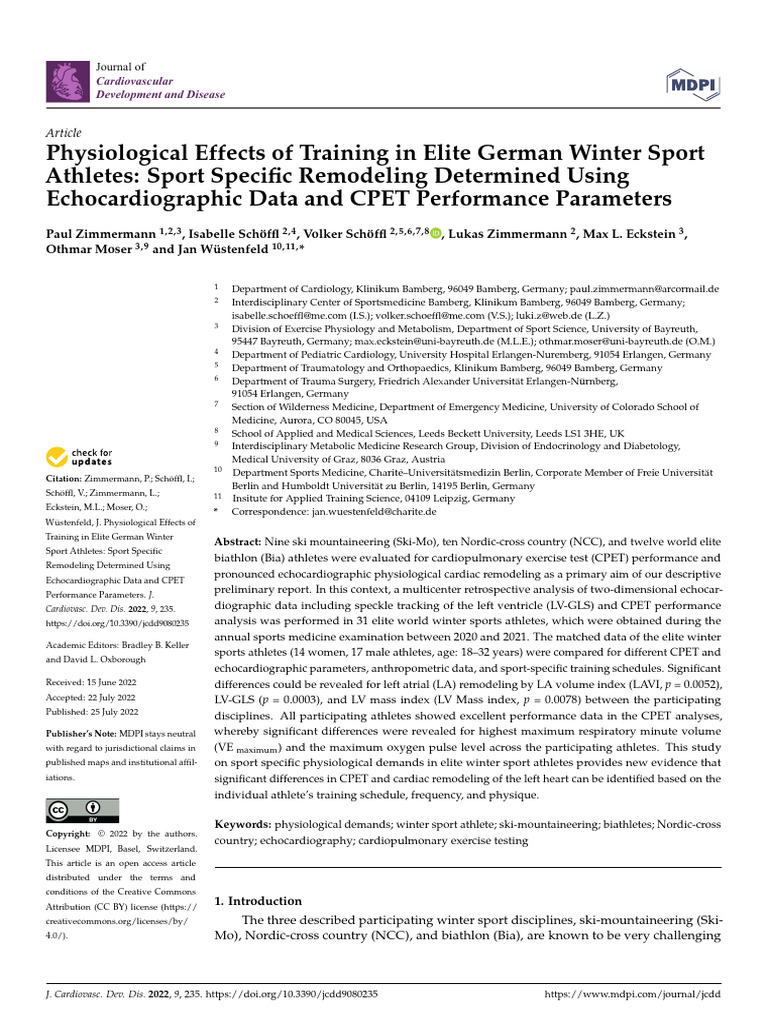 Physiological Effects of Training in Elite German Winter Sport Athletes ...