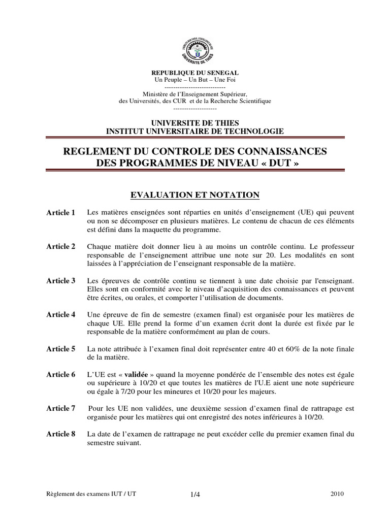Règlement des examens DUT IUT 2010 | PDF | Union européenne