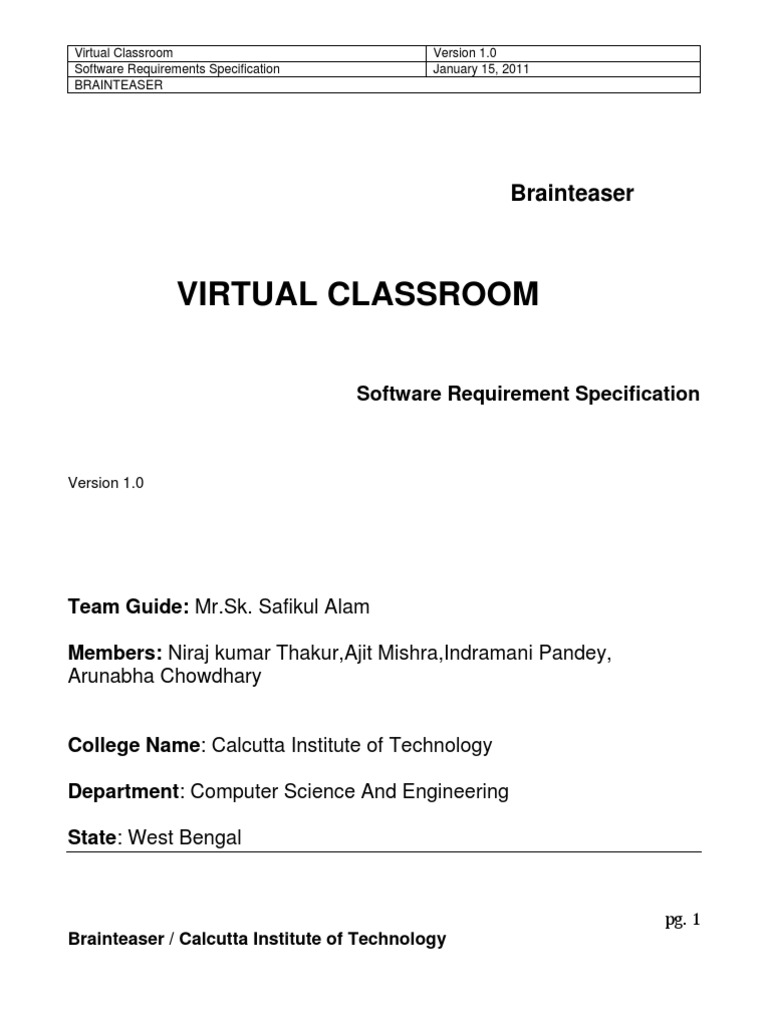 Virtual Classroom Software Specs 1.0 | PDF | Use Case | Java Server Pages