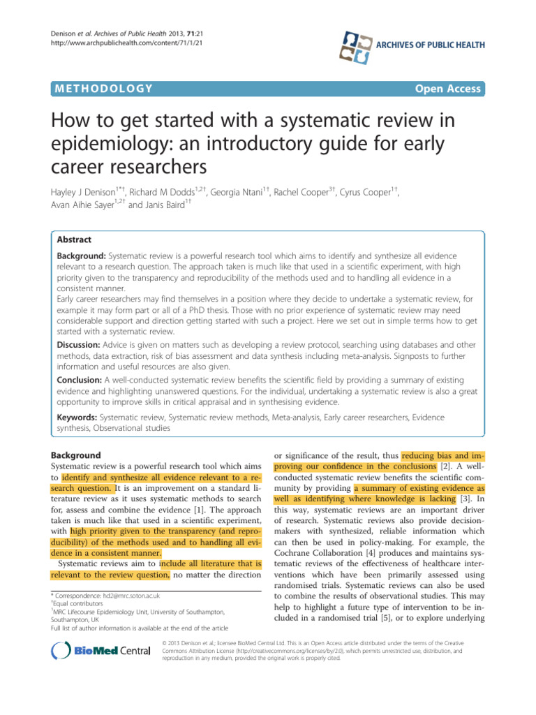 How To Get Started With A Systematic Review in Epidemiology | PDF ...