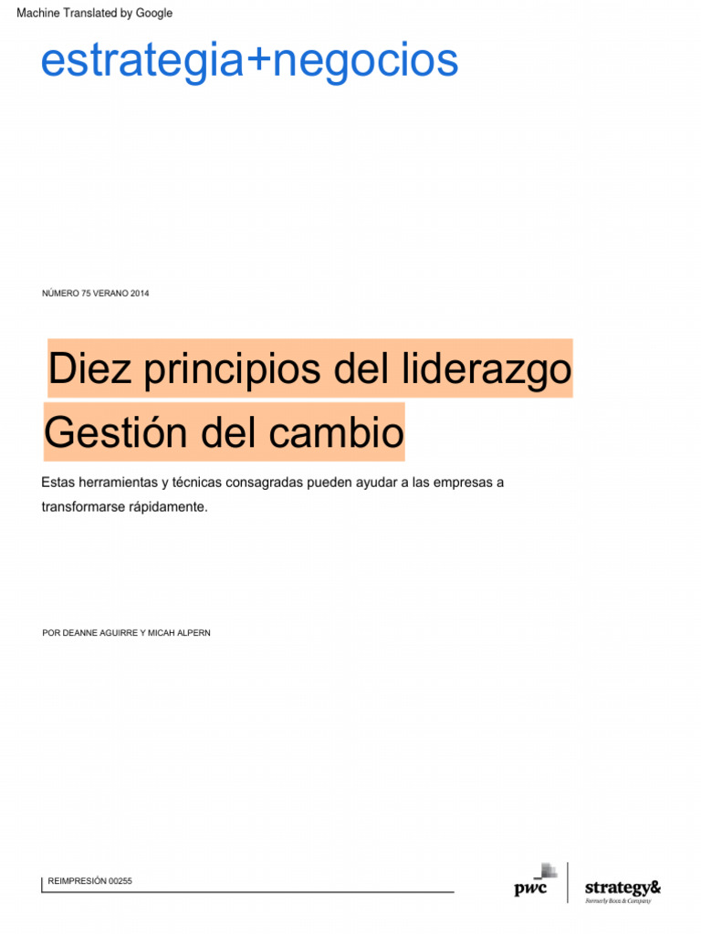 10 Principios para Liderar el Cambio | PDF | Business | Liderazgo