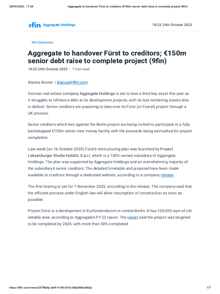Aggregate Holdings: Fürst Project Handover | PDF | Bonds (Finance ...
