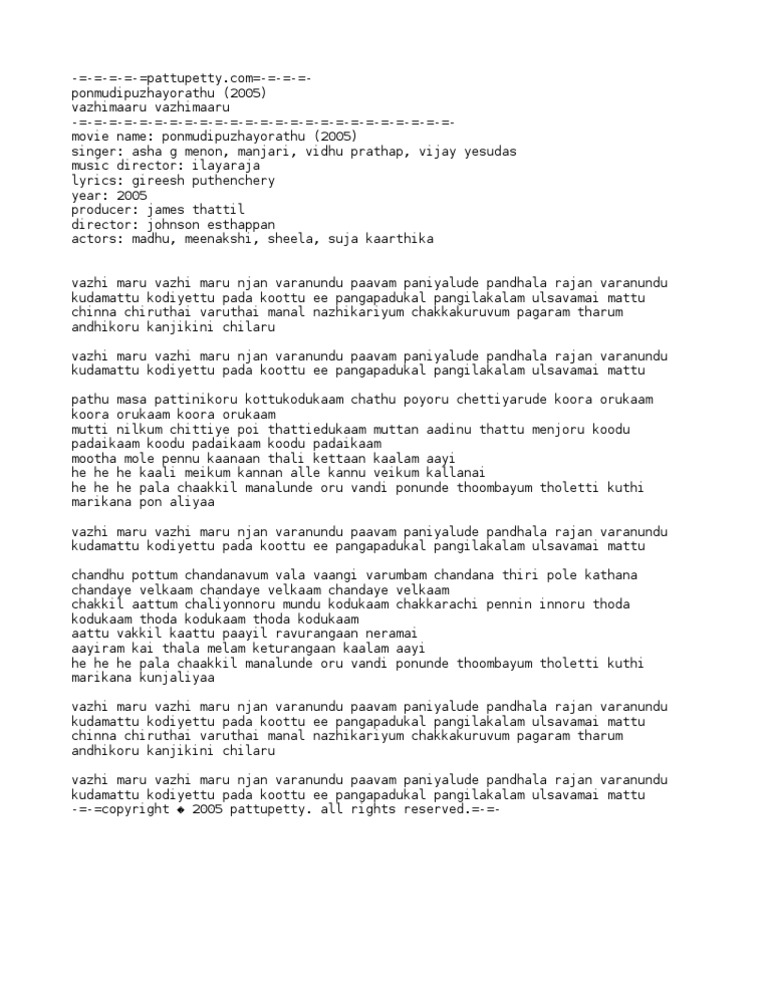 Ponmudipuzhayorathu 2005 Vazhimaaru Vazhimaaru scribd