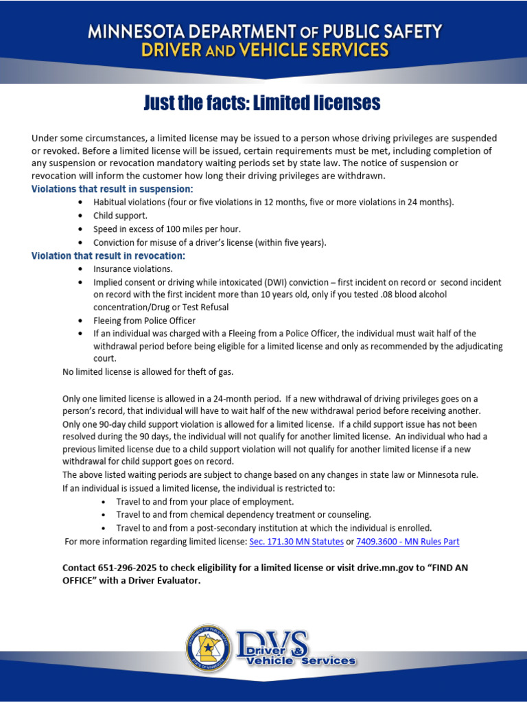 Limited License Eligibility Guidelines | PDF | Driving Under The ...