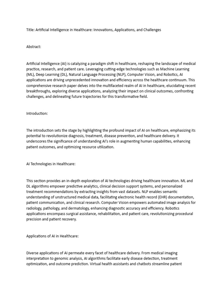 AI Innovations in Healthcare: Impact & Challenges | PDF | Artificial ...