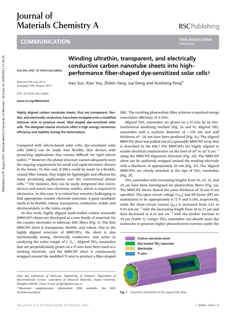 Sun 2013 | PDF | Carbon Nanotube | Solar Cell