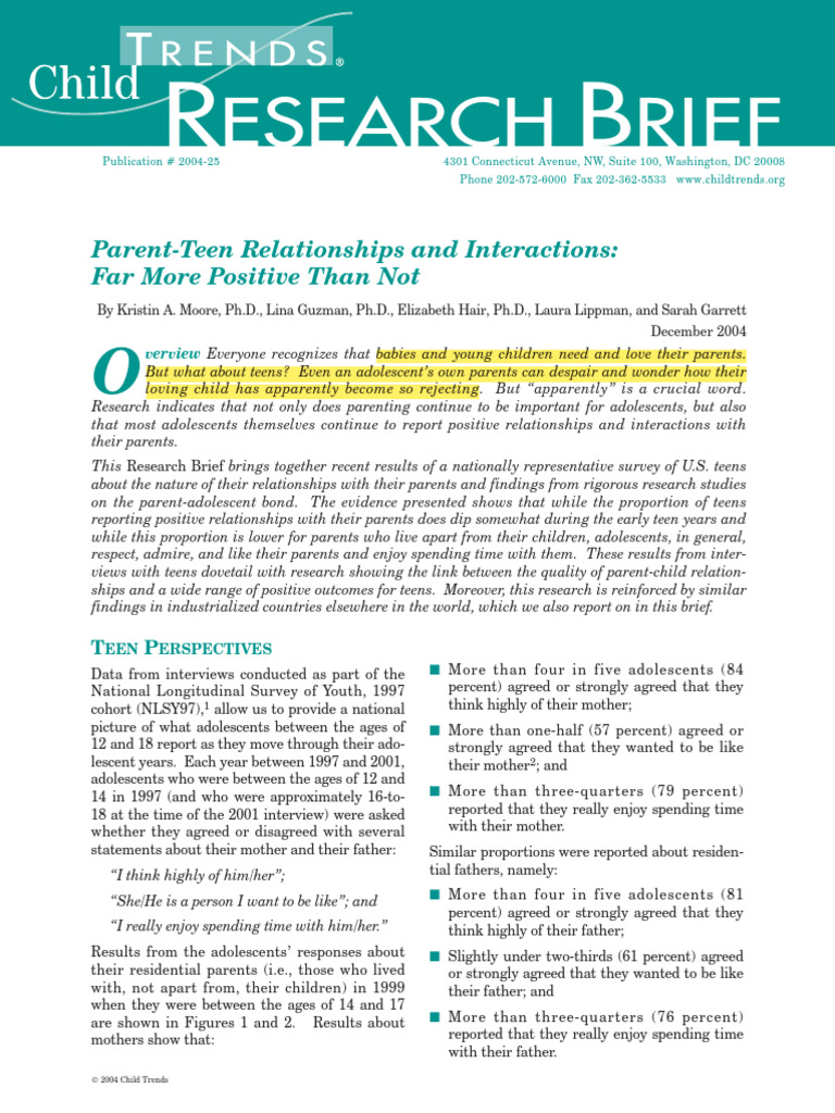 Positive Parent-Teen Relationships | PDF | Adolescence | Parenting