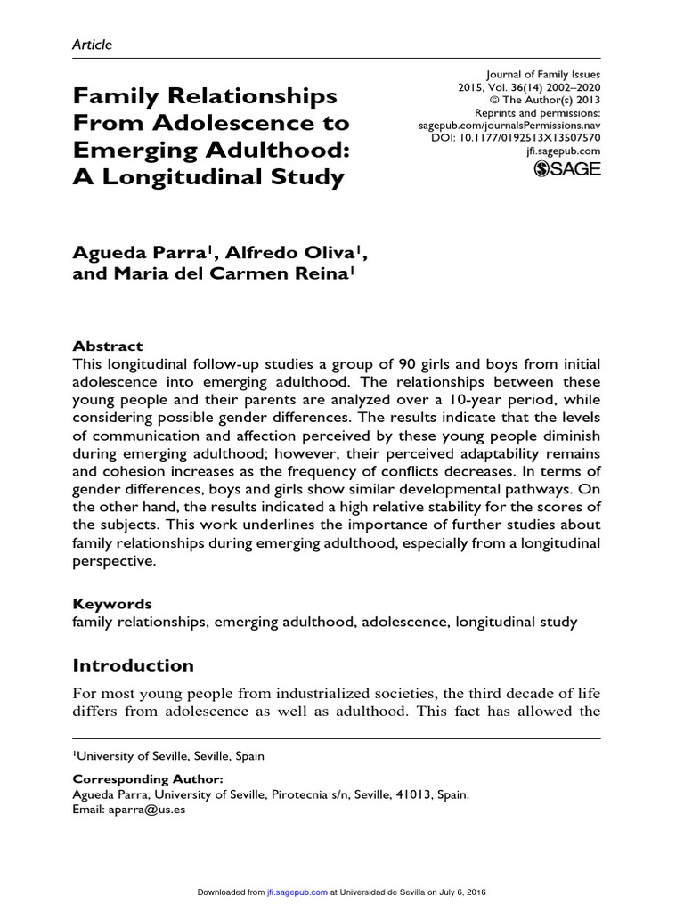 Family Relationships in Emerging Adulthood | PDF | Adolescence | Youth