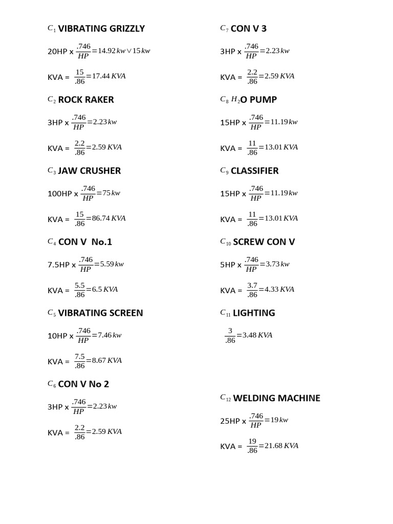 Equipment Power and KVA Calculations | PDF | Home & Garden