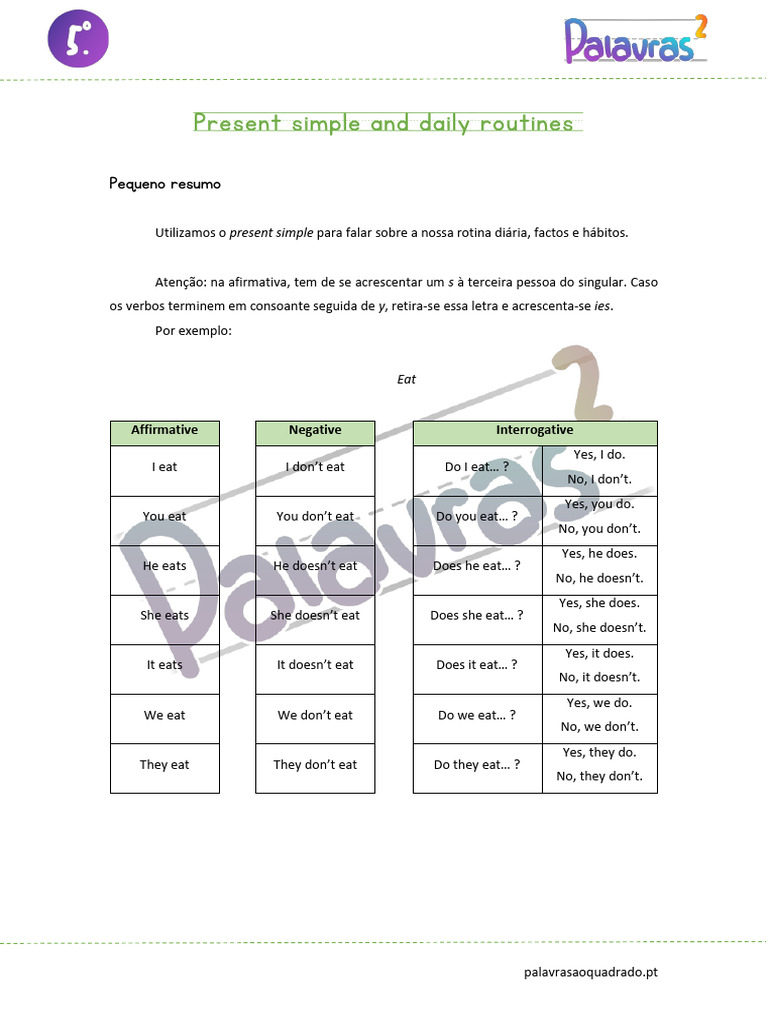 Present Simple for Daily Routines | PDF | Language Mechanics ...