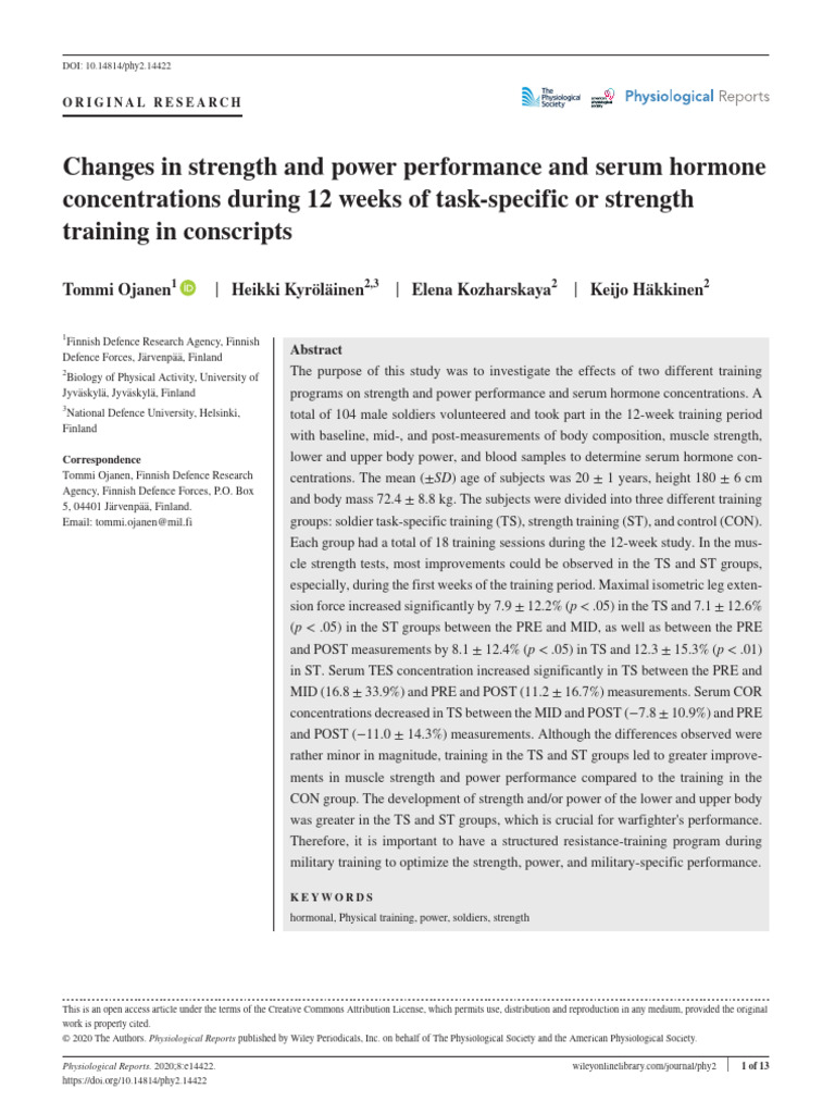 Changes in Strength and Power Performance and Serum Hormone ...