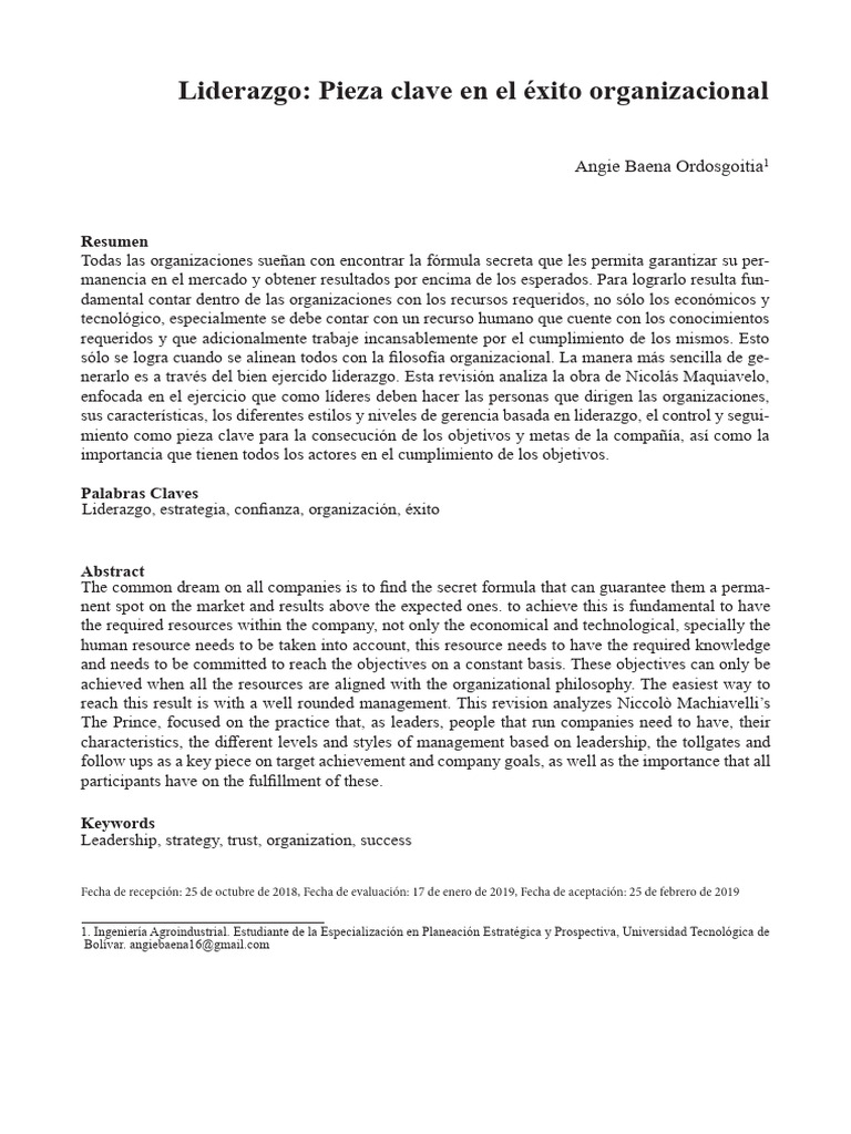 Liderazgo Pieza Clave En El Exito Organizacional Pdf Liderazgo Mente